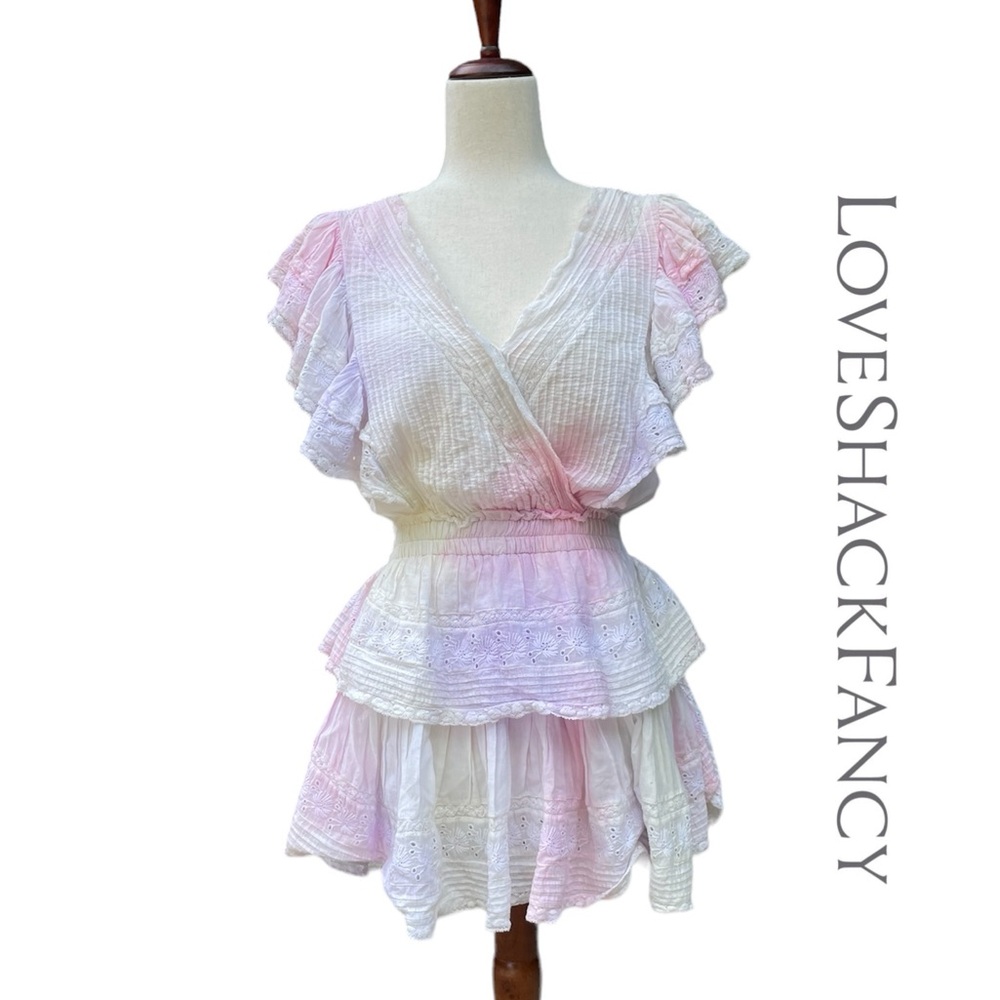 LoveShackFancy Gwen Heritage Ruffled Sleeve Tie Dye Mini Dress in Multi Small